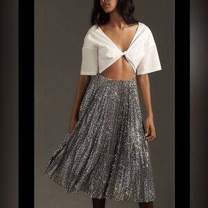 Anthropologie Delfi Collective Tofer White Metallic Pleated Midi Dress Size M